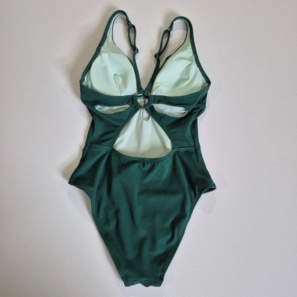 Cupshe Womens One Piece Swimsuit Dark Green‎ Textured Cutout  Size S